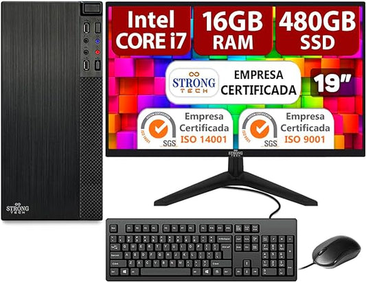 Computador Completo Intel Core i7 16GB SSD 480GB Monitor 19" 4 Núcleos Super Turbo Pc Hdmi Teclado e Mouse Strong Tech